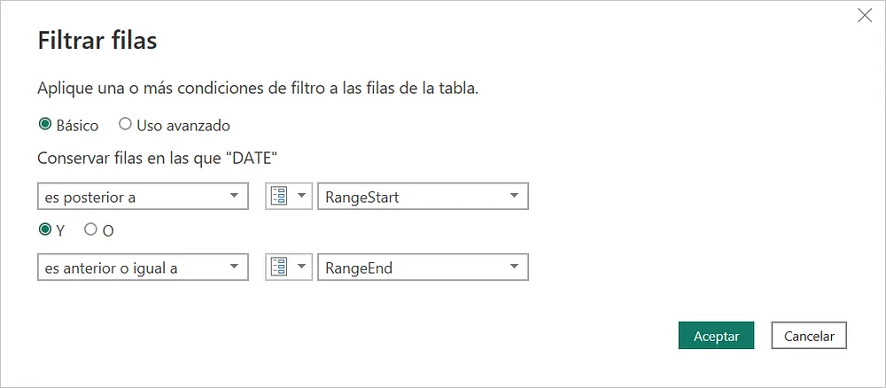Filtro personalizado → Filtrar filas