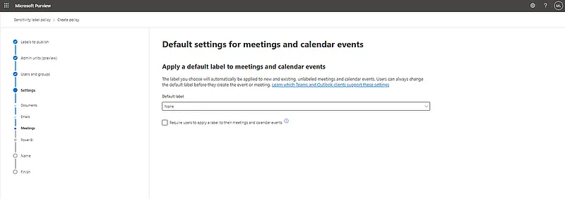Configuración por defecto de las etiquetas de reuniones y eventos en el calendario.