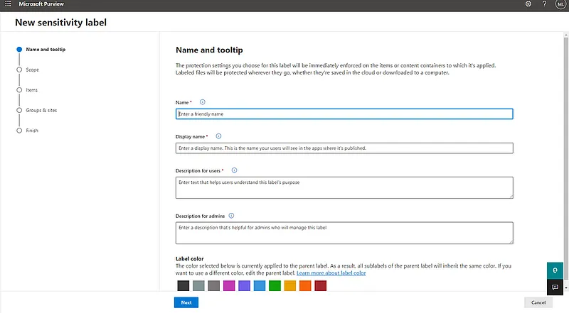 Nueva etiqueta. Name and tooltip.