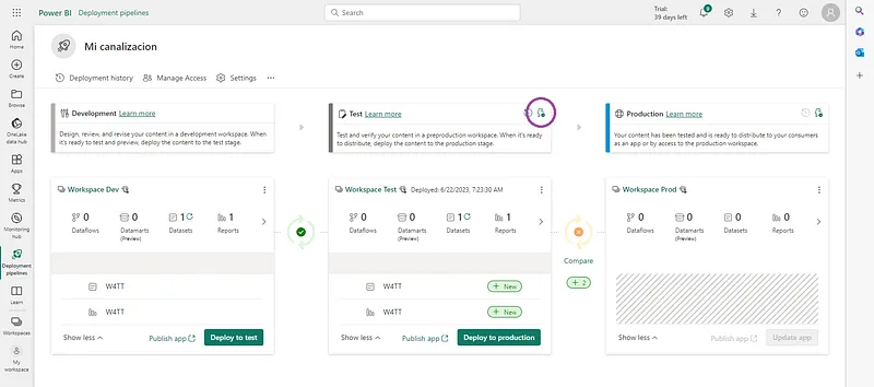 Acceso a la configuración de las reglas de implementación