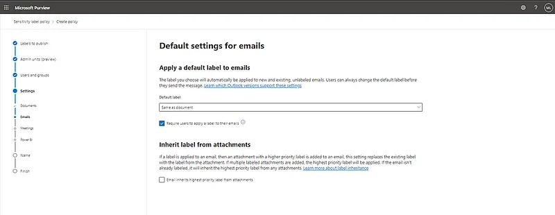 Configuración por defecto para los emails