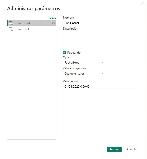 Administrar parámetros. Configuración