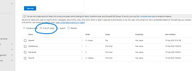 Publish labels