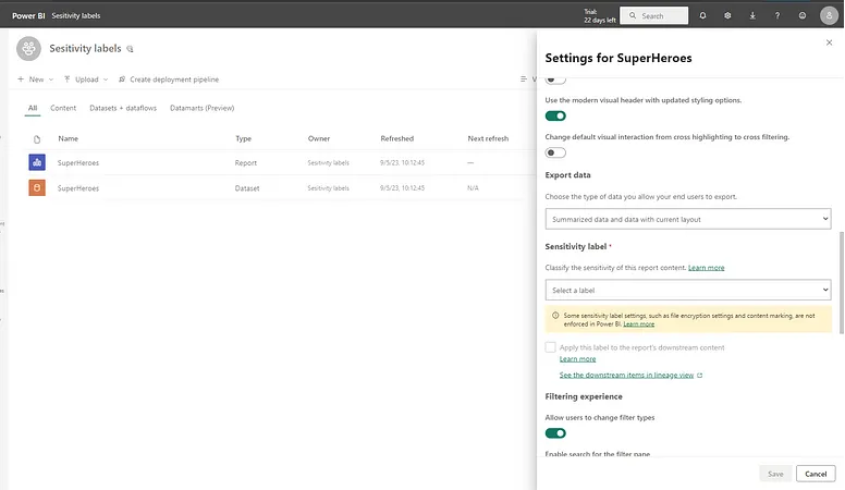 Configuración para el report